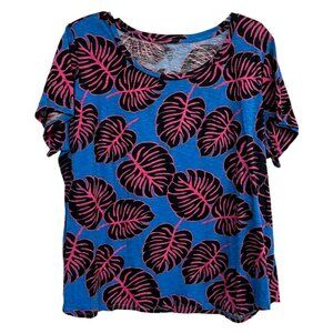 Crown and Ivy Blue Pink Black Palm Tree Short Sleeve Tee Shirt Size 2X